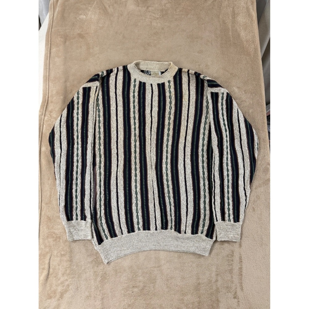 Vintage Jantzen Sport 3D Knit C00Gi Style Striped Sweater XL‎ Cotton Turkey EUC